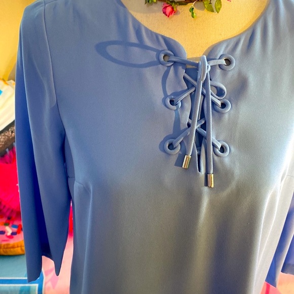 Talbots light blue almost periwinkle top with lace up tie front - Picture 3 of 8